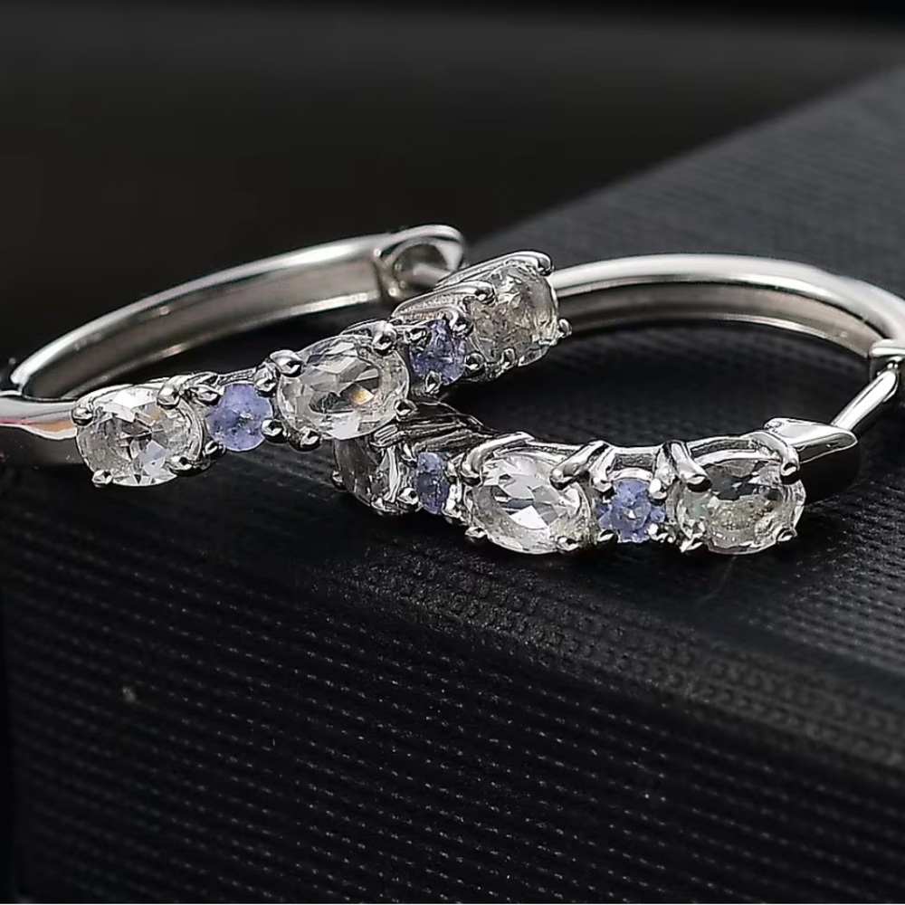 $400 Retail Moonstone & Tanzanite 1.15 Carat Earrings in Sterling Silver